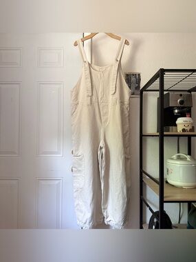 MEALS CLOTHING Los Angeles cream ivory denim baggy wide barrel overalls jumpsuit